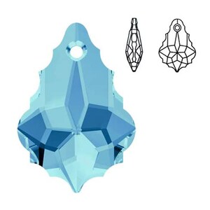 16mm - Swarovski Crystal Beads Baroque Pendant #6090 Crystal Beads - Aquamarine - Set of 4