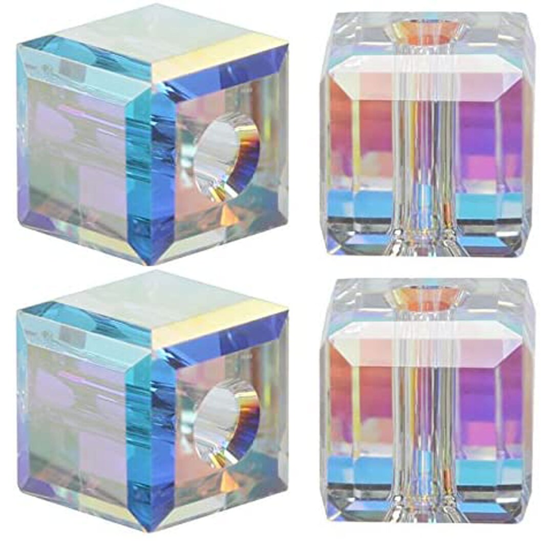 Clear AB Cube Shape Loose Beads, 6mm Swarovski Faceted Beads Set of 15 ...