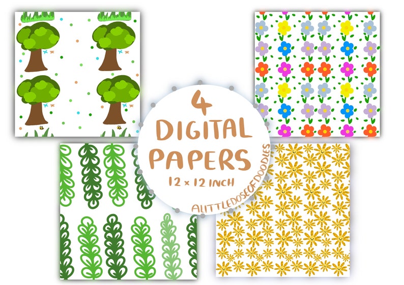 NATURE, PATTERNS, PRINTABLE Digital Paper 4 Handmade Designs, Ready to ...