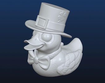 St. Patrick's Duck STL, 3D Digitale Datei für 3D Druck, Quietscheentchen für St. Patrick's Day, Ente mit Fliege und Hut, original Design.