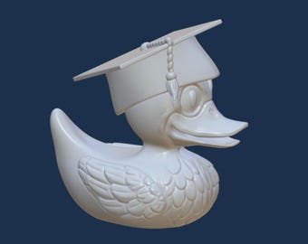 Pato graduado STL, archivo digital 3D para impresión 3D, estilo patito de goma, pato con birrete y borla de graduación, diseño original