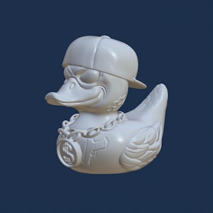Gangster Duck STL, 3D Digital file for 3D Printer, Rubber Ducky, duck with gold chain and dollar emblem, original design,