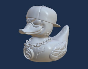 Gangster Duck STL, 3D Digital file for 3D Printer, Rubber Ducky, duck with gold chain and dollar emblem, original design,