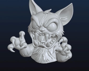 Halloween Cat STL, 3D Digital File for 3D Printing, scary Halloween cat, Bust, original design.