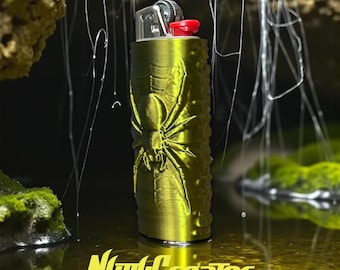 Spider Themed Bic Lighter Sleeve, 3D Printed, Changes from black to greenish gold, Fits Standard size Bic, original design