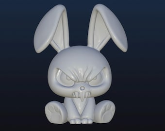 Cute Evil Bunny STL, 3D Digital file for 3D Printing, Evil Bunny, Rabbit, Grumpy, original design
