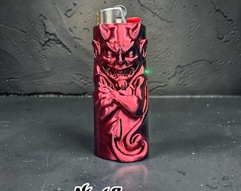 Demon themed Bic Lighter Sleeve, 3D printed, red to dark blue, original design