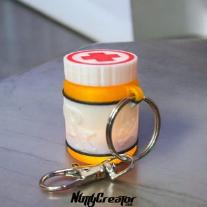 Bad Medicine, Mini Keychain Container, 3D Printed Keychain with clasp and key ring. Cute, Angry container for your items, original design image 4