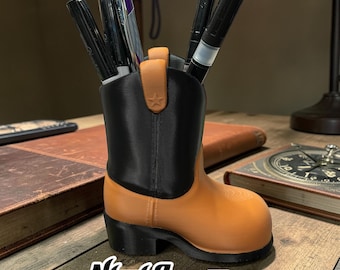Cowboy Boot Pen Holder, 3D printed, black and brown, original design