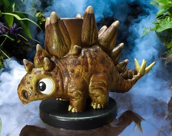 14mm, Bowl Holder, Cute Stegosaurus, Dinosaur, 3D Printed, Hand Painted Figurine, One of a Kind!