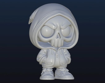 Skull Punk STL, 3D Digital File for 3D Printing, Skeleton Punk, Cute Skeleton in Hoodie with Sneakers, Original Design.