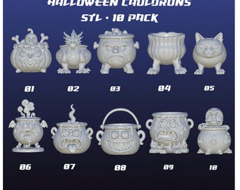 10-Pack Halloween Cauldron STL Files – Unique, Printable Designs for FDM & Resin Printers Original designs