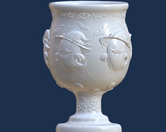 Halloween Goblet STL, 3D Digital File for 3D Printing, ghosts, bats and skull designs on goblet, original design.