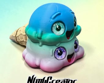 Test Print - 3D Printed Articulated Ice Cream Cone with 16mm glass eyes, minor defects, please read description before purchase