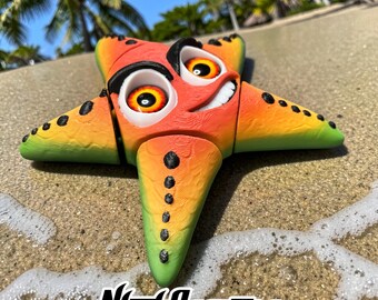Articulated Starfish, test print, 3d Printed, original design, multicolor filament with 16mm glass eyes, no defects