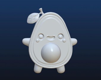 Kawaii Inspired Avocado STL, 3D digital file for 3d printing, Cute Avocado, Kawaii Avocado, Avocado with pit, original design