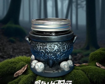 Cauldron 4oz. Mason Jar holder, 3D Printed, hand painted cauldron that fits a 4oz. Mason Jar.  Original design.