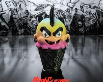 SUNDAE RIOT, Punk Ice Cream Cone Container Keychain, Scoop unscrews to reveal container to hide tiny things, original design