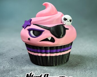 Cupcake with eyepatch container, 3D Printed, 4 color print, original design, top unscrews to hide items