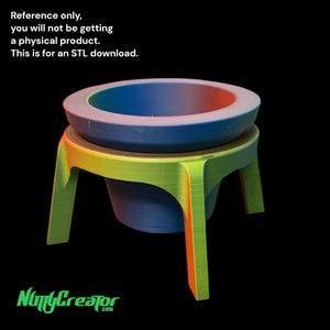 Könnte beinhalten: Ein 3D-gedrucktes Objekt mit blauem und orangefarbenem Rand, blauem Innenraum und grün-oranger Basis. Der Text "Reference only, you will not be getting a physical product. This is for an STL download." ist sichtbar. Das Logo "NomyCreator.com" ist ebenfalls sichtbar.