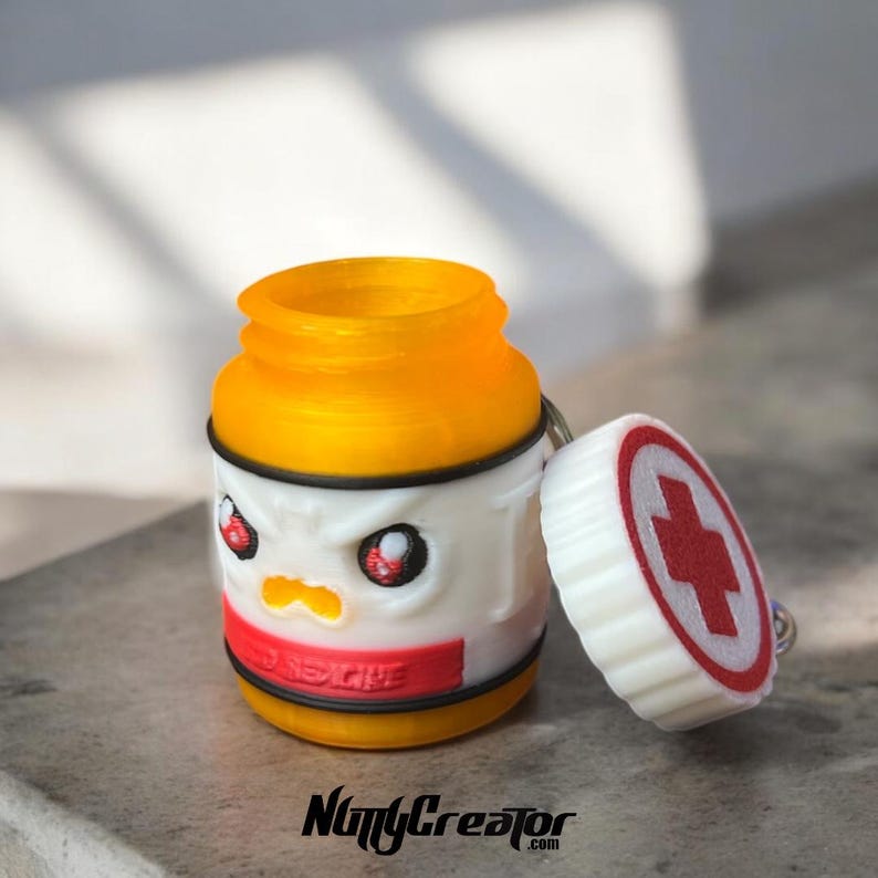 Bad Medicine, Mini Keychain Container, 3D Printed Keychain with clasp and key ring. Cute, Angry container for your items, original design image 6