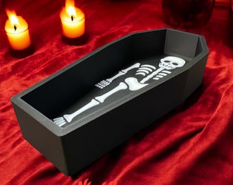 Skeleton Coffin Trinket Tray, Gothic Decor, Halloween Jewelry Dish