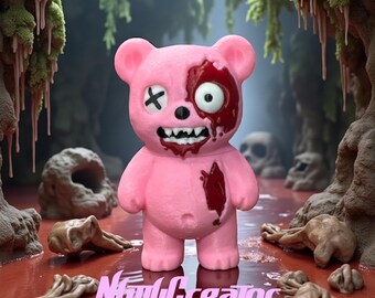 Pink Zombie Bear Chapstick Holder Keychain – Cute, Cuddly... or Creepy?  Holds standard size chapstick, original design