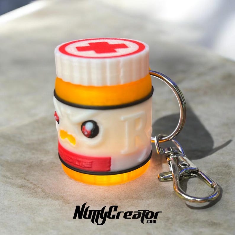 Bad Medicine, Mini Keychain Container, 3D Printed Keychain with clasp and key ring. Cute, Angry container for your items, original design image 3