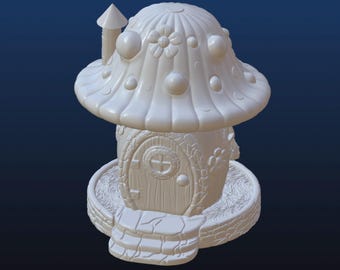 Bonita cabaña de hongos STL, archivo digital 3D para impresión 3D, casa de hongos, jardín de hadas, cabaña de hongos, diseño original.