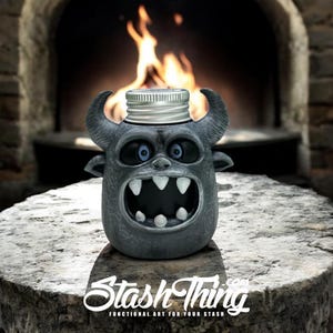 hand painted, Gargoyle Stash Container figurine, with 15ml glass container that fits in figurine, OG design