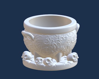 Cauldron STL, 3D Digital print file for 3D Printing, Cute Cauldron with skulls, witch's cauldron, Halloween, original design
