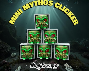 MINI MYTHOS, 40mm box clicker, 3D Printed, Stone embossed texture on box, creepy cute creature with glass eyes, choose eye color option.