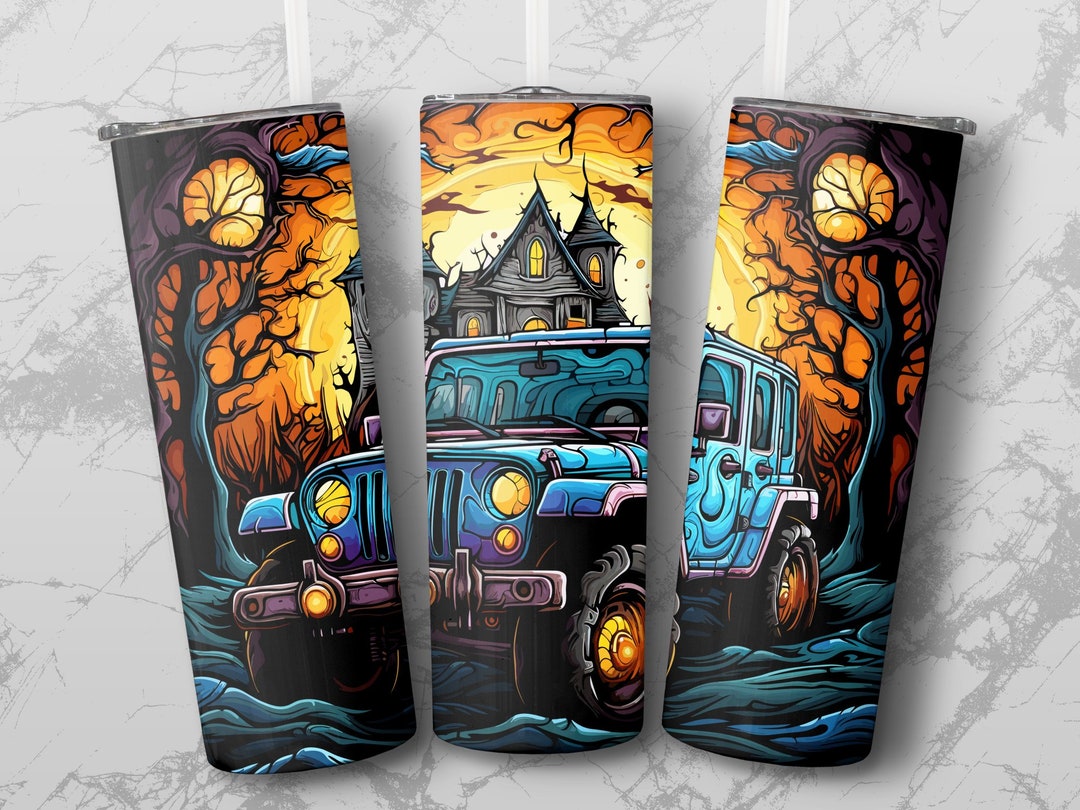 Jeep Wrangler Lovers Stained Glass Halloween Pumpkin 20 Oz Etsy