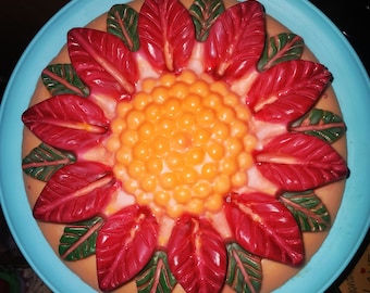 Unique 1 of a kind  10 in sunflower candle . Carved and hand painted with wax .