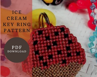Vintage PDF plastic canvas key chain pattern - purses and accessories - ice cream plastic canvas key ring - PDF download