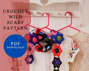 Crochet Flower Scarf Pattern DIGITAL PDF PATTERN - Scarf Crochet Pattern - Crochet Accessories