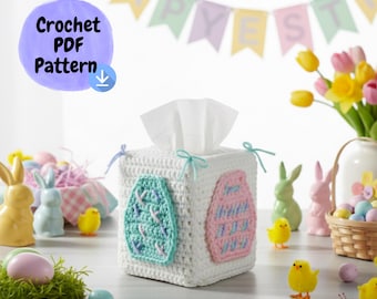Easter Egg Tissue Box Crochet Pattern, Pastel Decor (PDF Pattern)