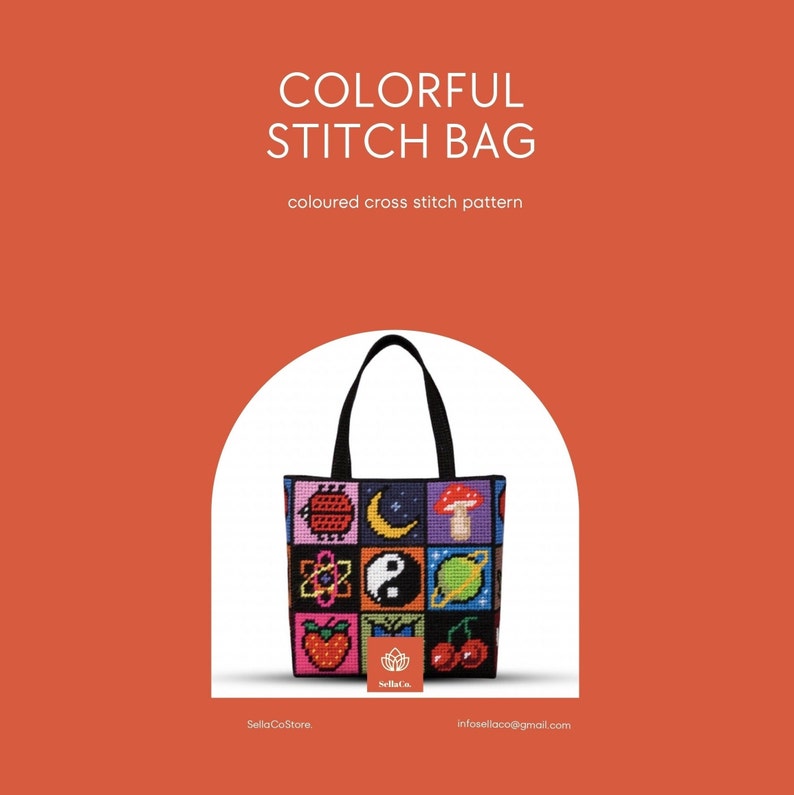 Colorful Cross Stitch Bag Digital Download Pattern Plastic Canvas