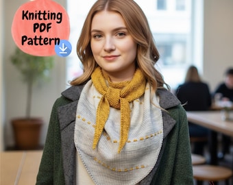 Two-Tone Knit Cowlette Pattern, Lace Bandana Scarf (PDF Digital Download)
