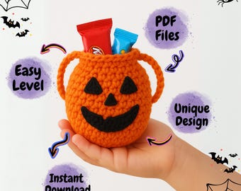 Halloween Leckerli Beutel Häkelanleitung: Kürbis & Fledermaus Amigurumi (digitaler Download)
