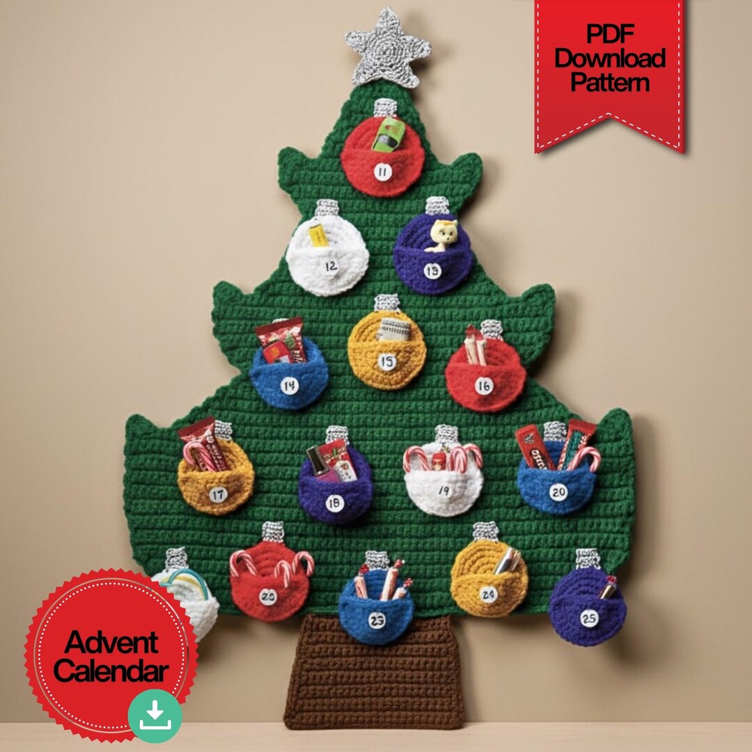Crochet Christmas Tree Advent Calendar Pattern: DIY Holiday Wall ...