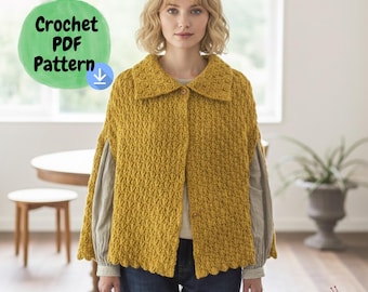 Vintage Crochet Jacket Pattern – Textured Balloon Sleeve Cardigan (PDF Pattern)