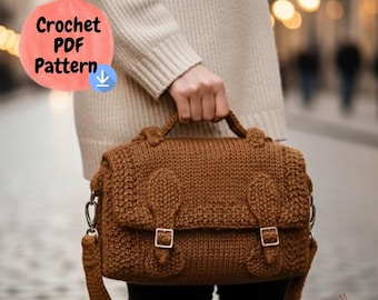 Knitting Satchel Bag PDF Pattern, Vintage Crossbody Purse Tutorial