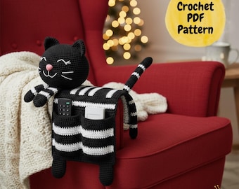 Crochet Cat Sofa Organizer Pattern PDF, Amigurumi Armchair Caddy, Remote Control Holder, Instant Download