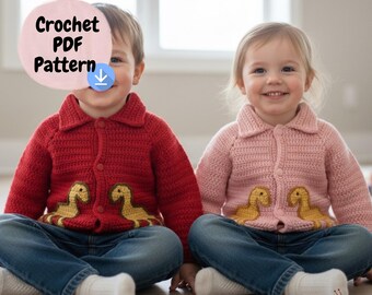 Dino Baby Cardigan Crochet Pattern – Dinosaur Applique, 0-24 Months (PDF Pattern)