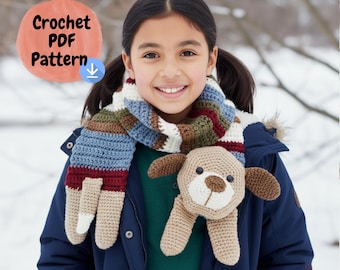 Puppy Dog Animal Scarf Crochet Pattern, Kids Winter Accessory PDF, Amigurumi Scarf Tutorial, Handmade Christmas Gift for Toddlers