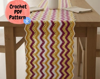 Crochet Chevron Table Runner Pattern, Zig Zag Boho Decor (PDF Pattern)