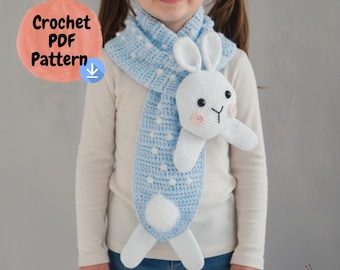 Bunny Crochet Scarf Pattern PDF, Amigurumi Rabbit Animal Scarf for Kids, Polka Dot Winter Neck Warmer, DIY Easter Gift for Toddlers