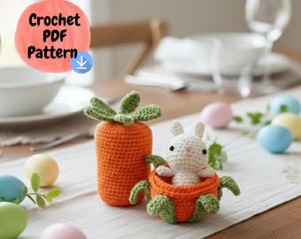 Bunny in Carrot Crochet Pattern, Amigurumi Easter Pattern, Interactive Crochet Toy, Easter Basket Stuffer, Rabbit in Carrot House PDF