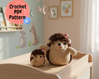 Amigurumi Hedgehog Pattern PDF, Crochet Mother and Baby Hedgehog Tutorial, Forest Animal Crochet Pattern, DIY Stuffed Toy, Hedgehog Family